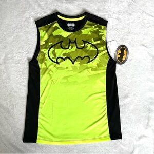 NEW DC Comics Batman Logo Tank Top Neon Green Black Youth Boys Size XL 14/16 NWT